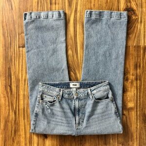 Paige Leenah Distressed High-Rise Wide Leg Ankle Jeans in Light Denim